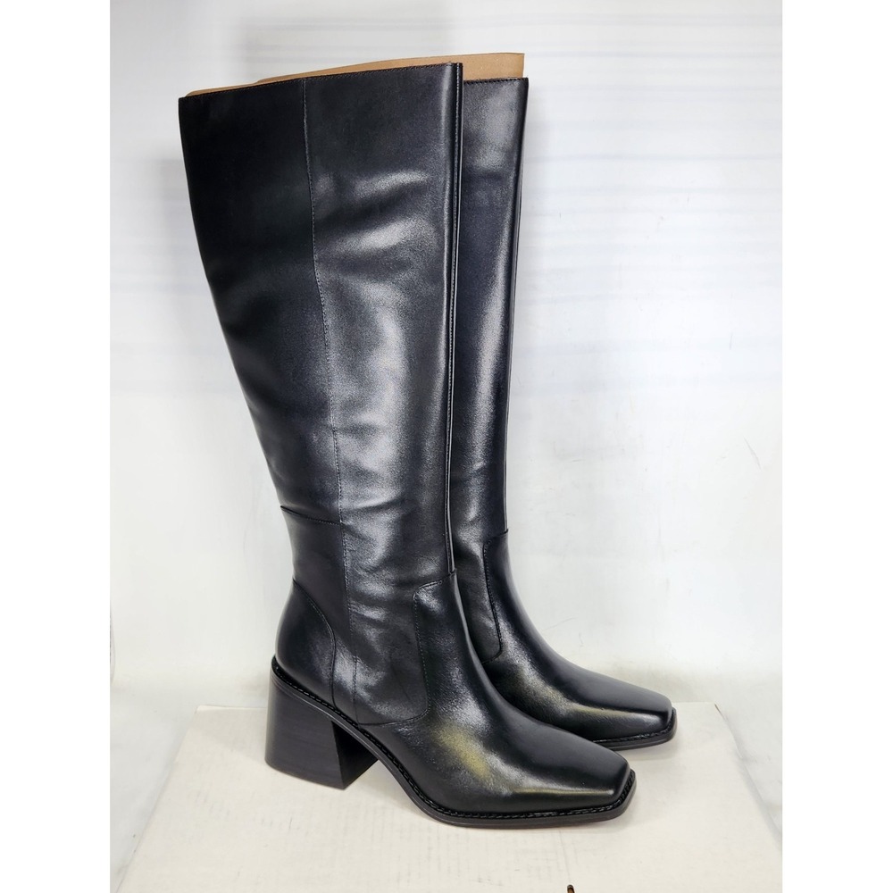 Vince Camuto Boots Women Size 9.5 Black Leather Square Toe Block Heel Seshon